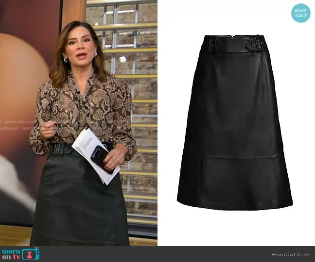 Kobi Halperin Paige Leather Skirt worn by Rebecca Jarvis on Good Morning America