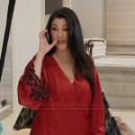 Kourtney’s red lace trim kimono on The Kardashians