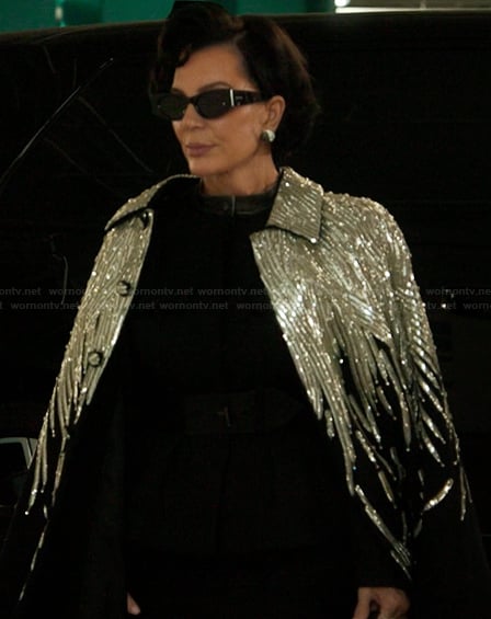 Kris’s black embellished coat on The Kardashians