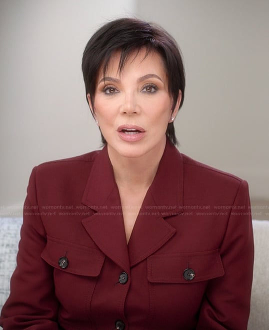 Kris’s burgundy confessional jacket on The Kardashians