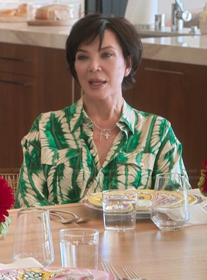 Kris's printed button down shirt on The Kardashians