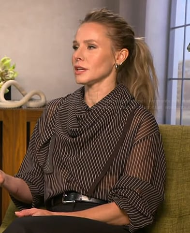 Kristen Bell’s black striped blouse on Access Hollywood