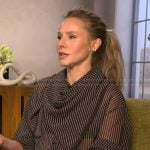 Kristen Bell’s black striped blouse on Access Hollywood