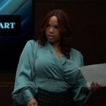 Krystal’s blue wrap dress on Reasonable Doubt
