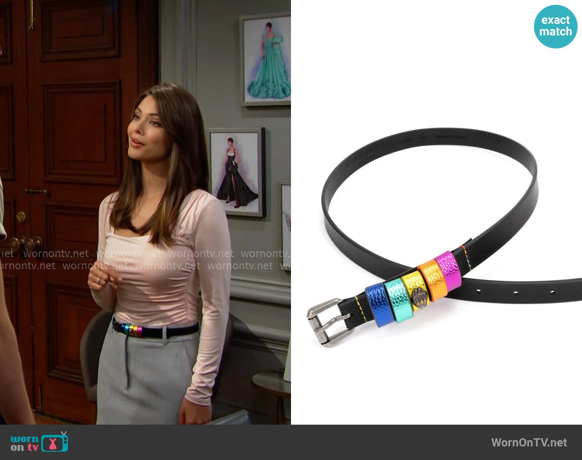 Kurt Geiger Rainbow Keeper Leather Belt worn by Electra Forrester (Laneya Grace) on The Bold and the Beautiful
