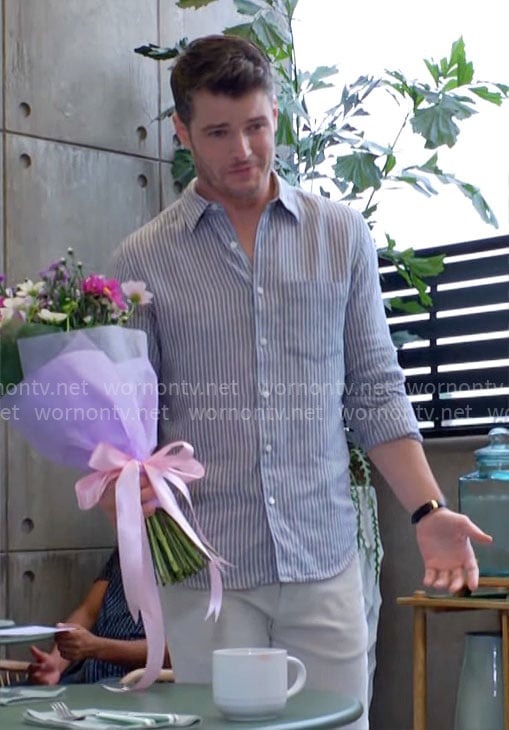 Kyle’s blue striped linen shirt on The Young and the Restless