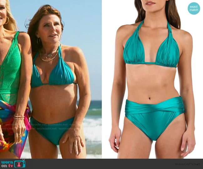 Cindy’s metallic teal bikini top on The Golden Bachelor