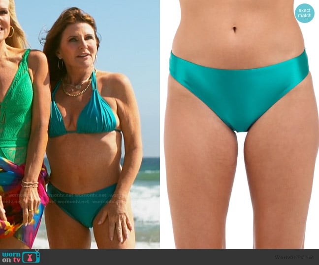Cindy’s metallic teal bikini bottoms on The Golden Bachelor
