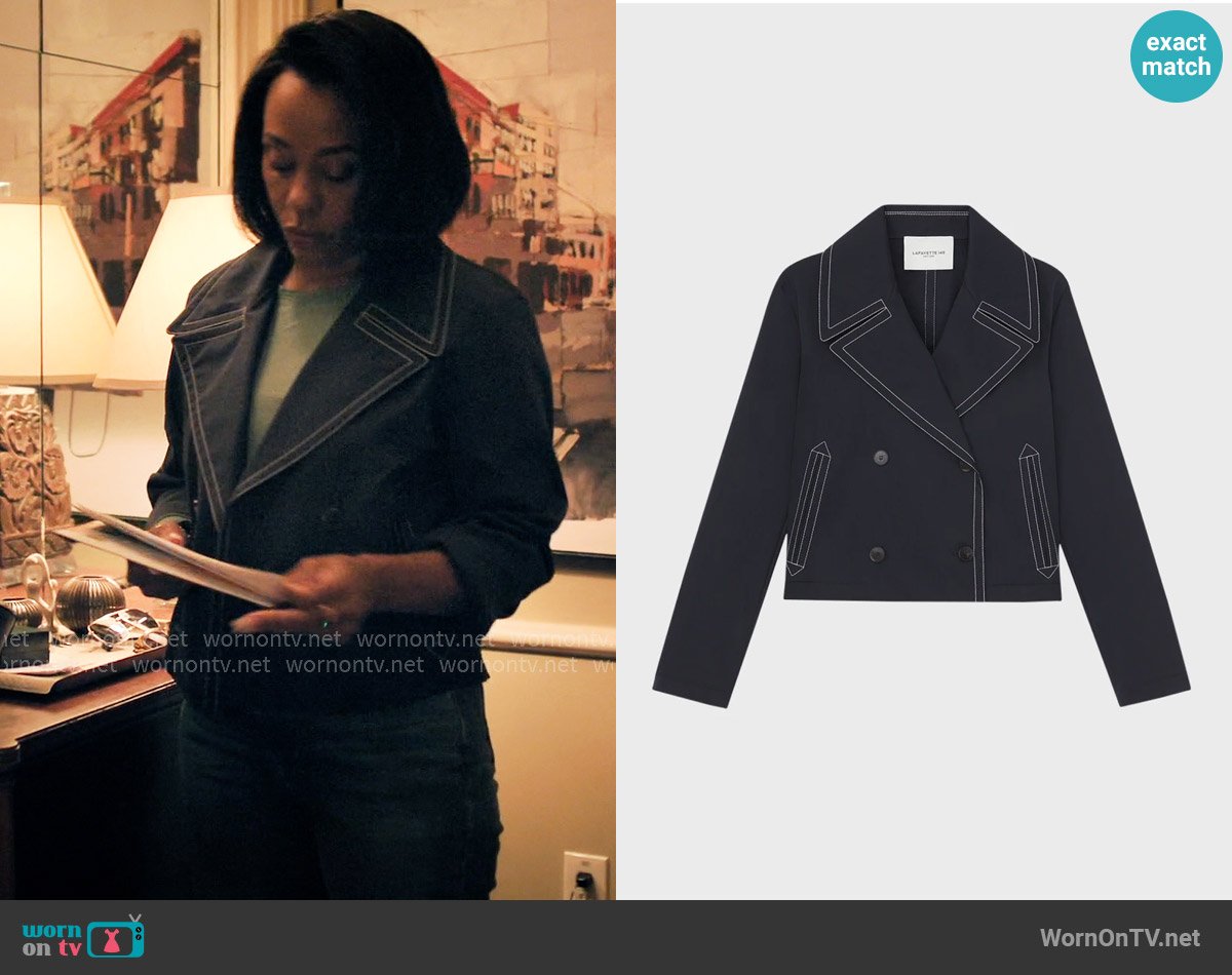 Lafayette 148 New York Double-Breasted Topstitch Jacket worn by Mia Jordan (Karen Pittman) on The Morning Show