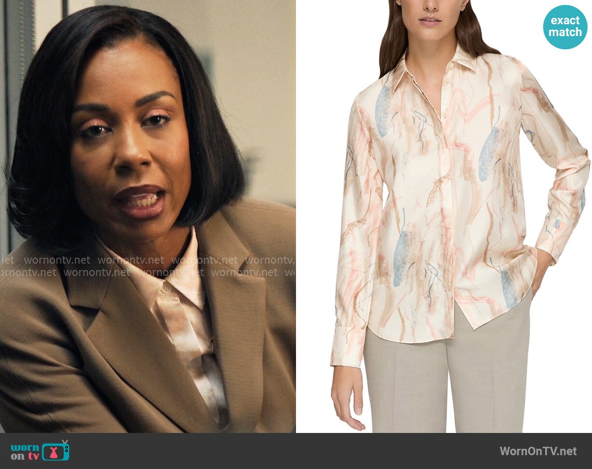 Lafayette 148 New York Scottie Silk Blouse worn by Mia Jordan (Karen Pittman) on The Morning Show