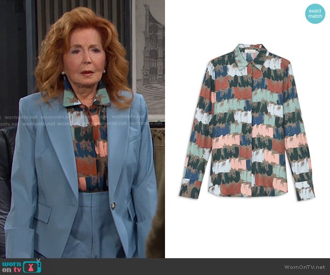 Lafayette 148 New York Scottie Silk Shirt worn by Maggie Horton (Suzanne Rogers) on Days of our Lives