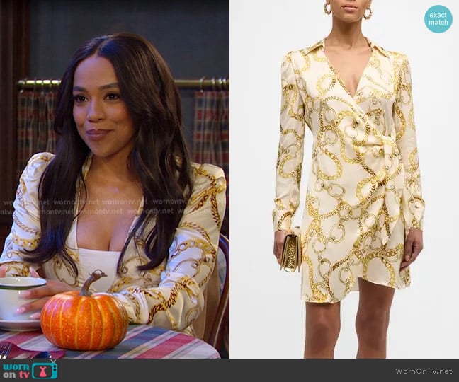 L'Agence Amani Chain Mini Wrap Shirtdress worn by Jada Hunter (Elia Cantu) on Days of our Lives