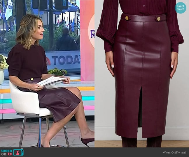 Savannah’s burgundy leather skirt on Today