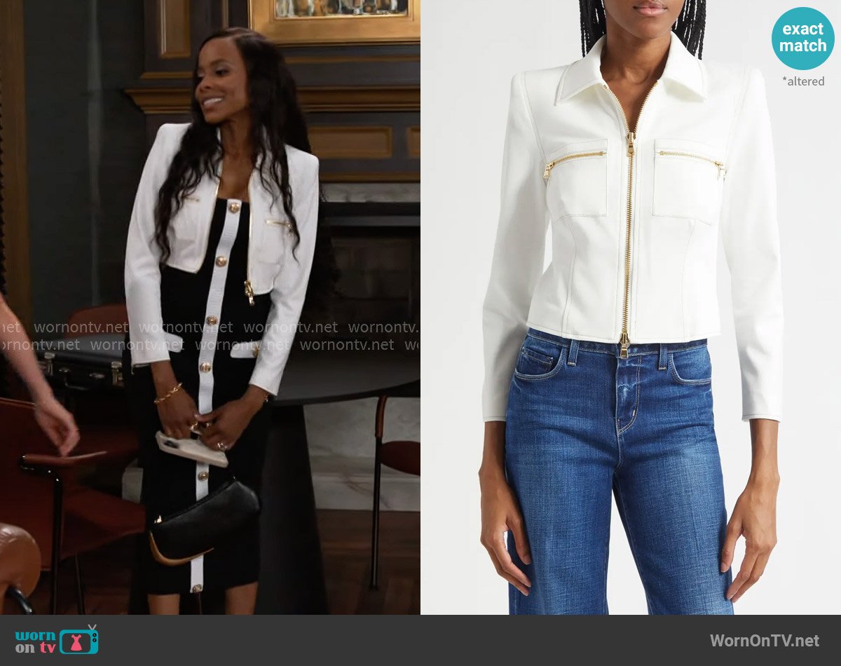 L'Agence Calianna Jacket worn by Hayley Lawson (Marquita Goings) on Beyond the Gates