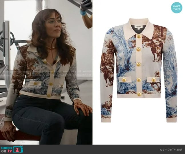L'Agence Osiris Jacquard Collared Cardigan in Tan Mt Western Toile