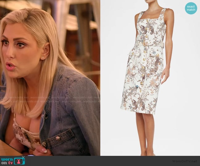L'Agence Tapestry Jungle Idy Button-Front Tank Dress worn by Gina Kirschenheiter on The Real Housewives of Orange County