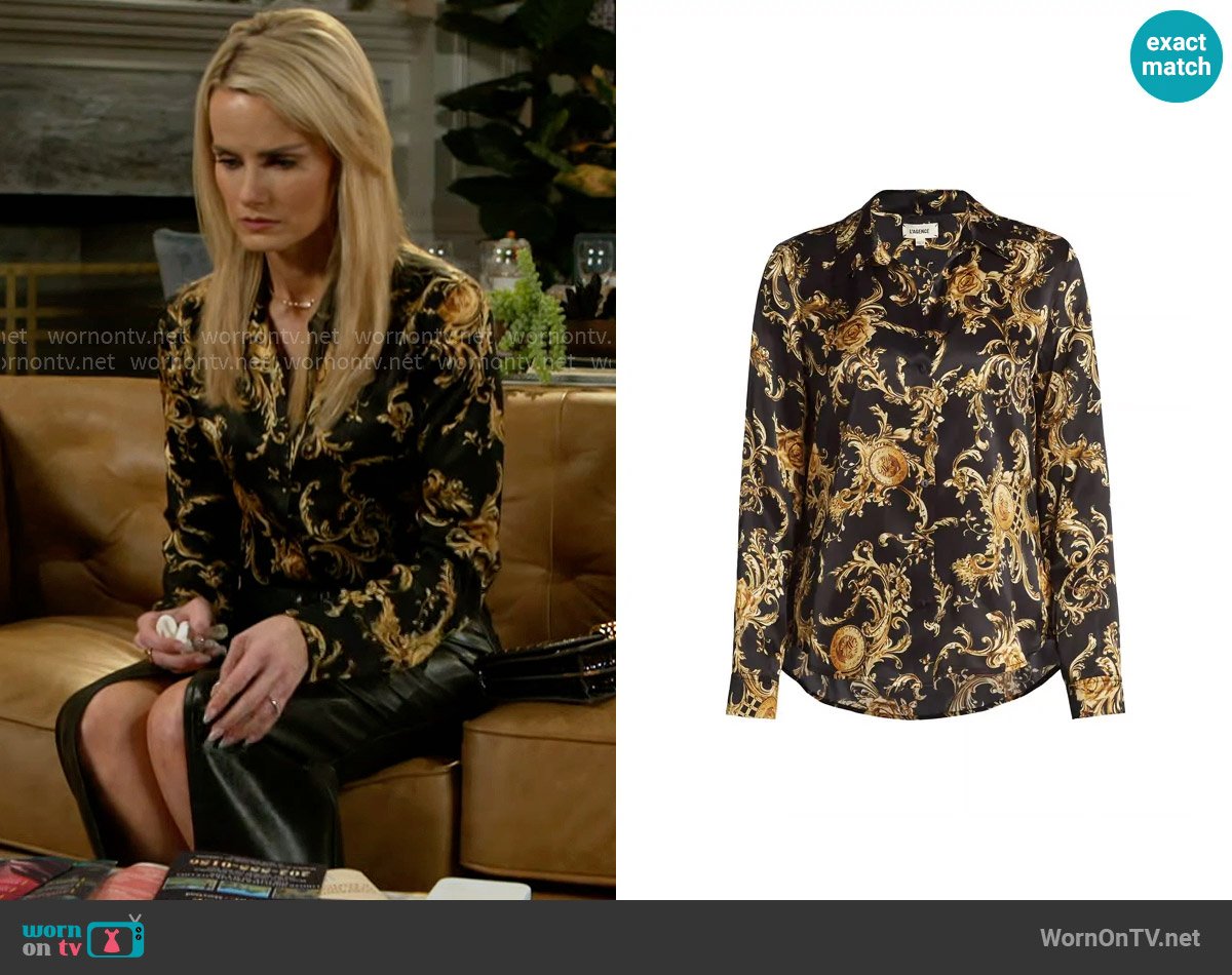 L'Agence Tyler Baroque Silk Blouse worn by Vanessa McBride (Lauren Buglioli) on Beyond the Gates
