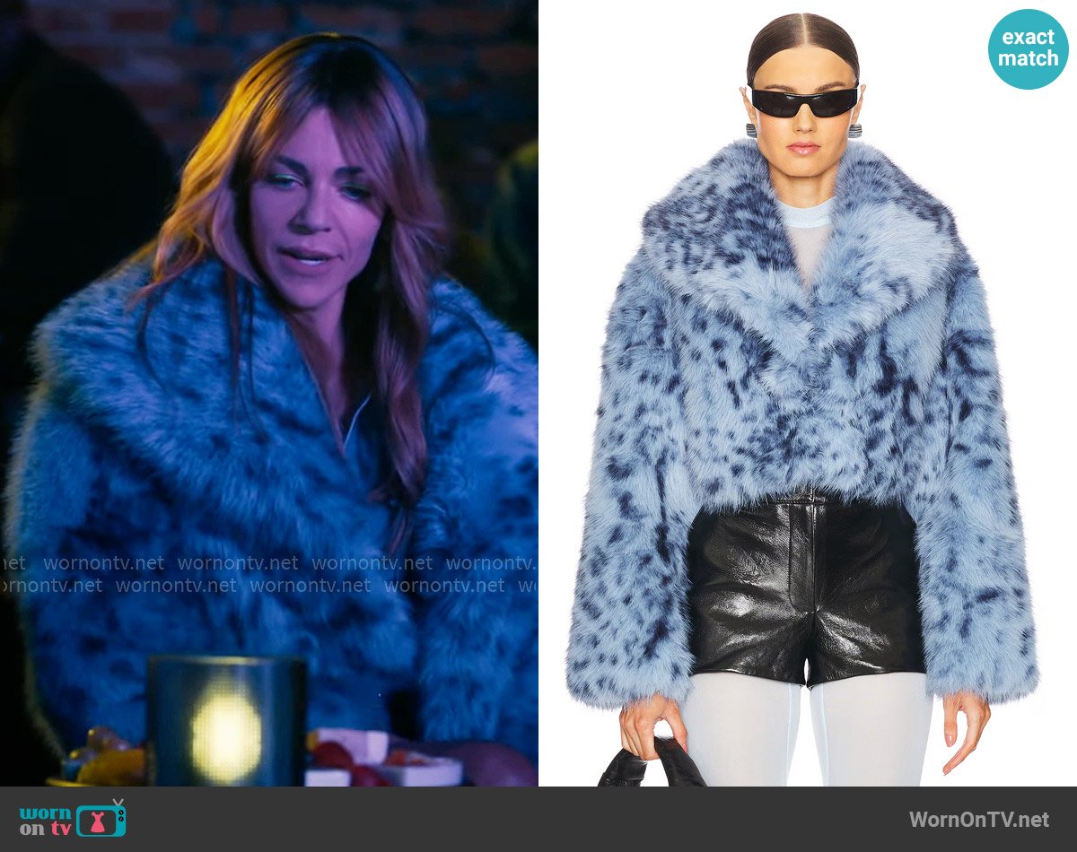 LaMarque Danika Faux Fur Coat in Blue Leopard worn by Morgan Gillory (Kaitlin Olson) on High Potential