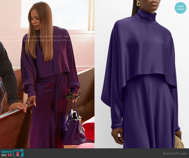 Lapointe Doubleface Satin Crop Caftan Top worn by Mary Cosby on The Real Housewives of Salt Lake City