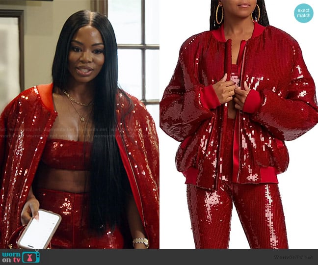 LaQuan Smith Bra bolero satin cropped top worn by Keiarna Stewart on The Real Housewives of Potomac