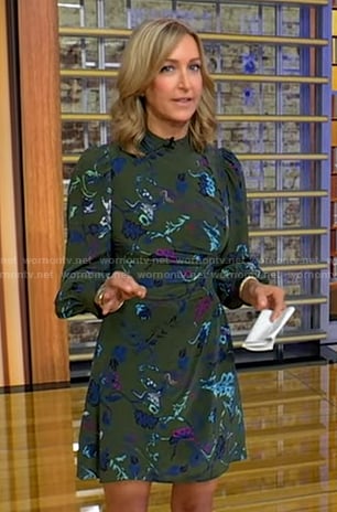 Lara's green floral long sleeve dress on Good Morning America