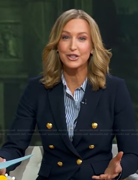 Lara's navy double breasted blazer on Good Morning America