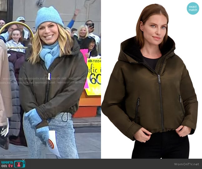 Laundry by Shelli Segal Hooded Bomber Jacket in Kalamata olive worn by Jill Martin on Today