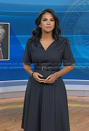 Laura’s pinstripe v-neck dress on Today