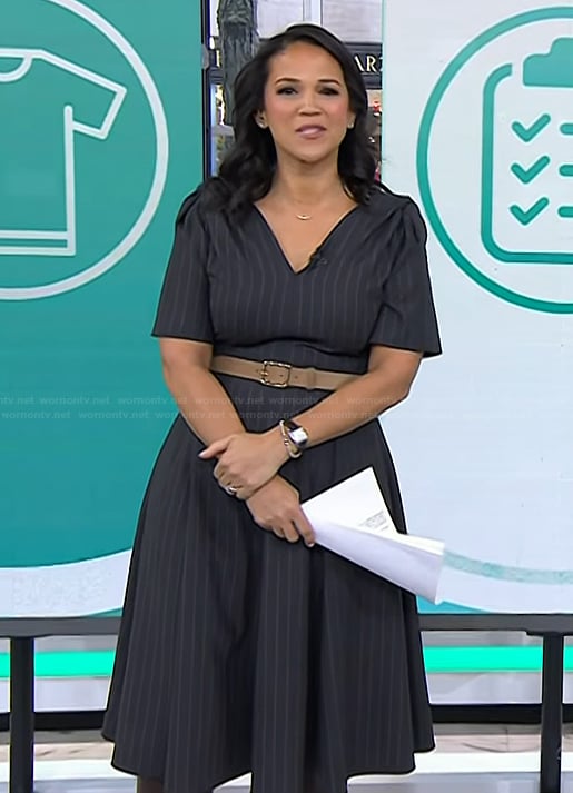 Laura's pinstripe v-neck dress on Today