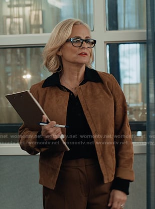 Laurel's brown suede jacket on Elsbeth