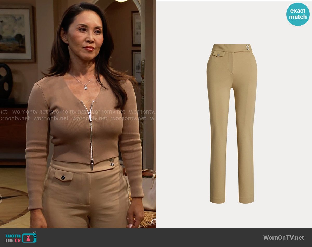 LAUREN Ralph Lauren Ponte Ankle Pant in Birch Tan worn by Li Finnegan (Naomi Matsuda) on The Bold and the Beautiful