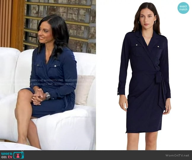 Lauren Ralph Lauren Stretch Jersey Wrap Dress in Refined Navy worn by Dr. Tara Narula on Good Morning America