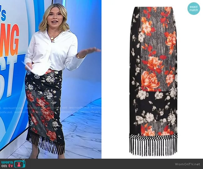 Lela Rose Floral Tile Stretch Satin Fringe Detail Column Skirt worn by Jenna Bush Hager on Today