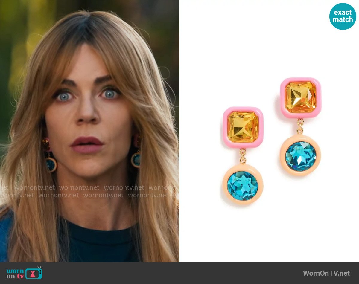 Lele Sadoughi Gem Drop Earrings in Pop Pink worn by Morgan Gillory (Kaitlin Olson) on High Potential
