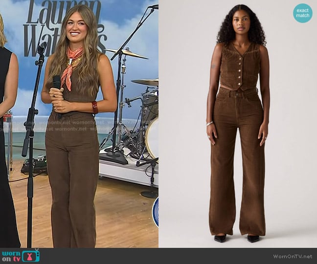 Levi's Braided Vest and Ribcage Wide Leg Braided Jeans worn by Lauren Watkins on Today