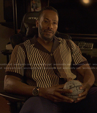 Lewis's brown geometric print shirt on Reasonable Doubt
