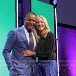 Lindsay Czarniak’s blue wide leg pants on Today