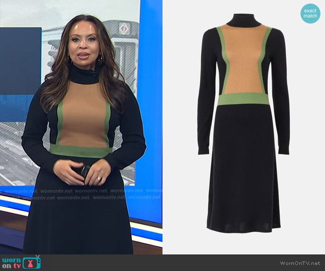 LK Bennett Natalia Black Colourblock Merino Dress worn by Adelle Caballero on Today