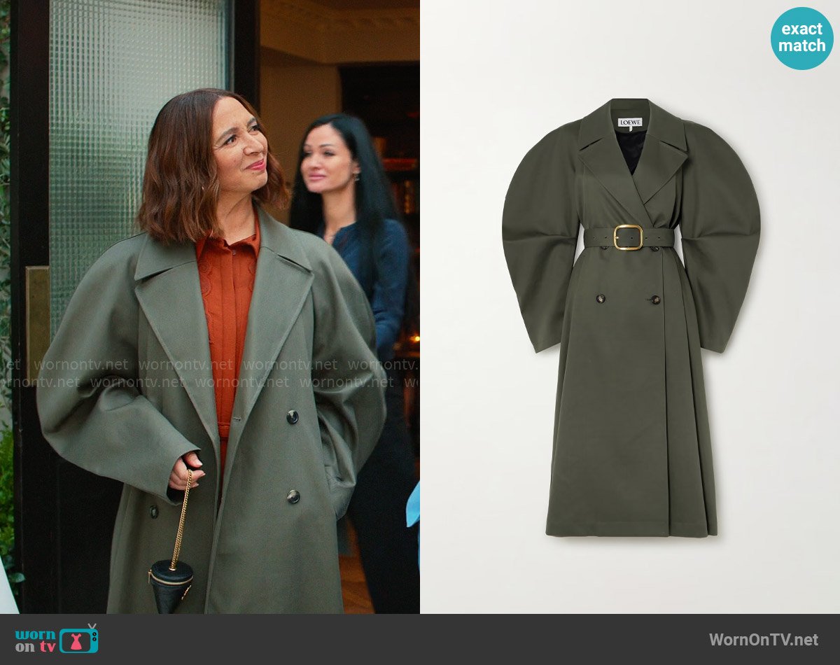 Loewe Belted double-breasted cotton-gabardine trench coat worn by Molly Novak (Maya Rudolph) on Loot
