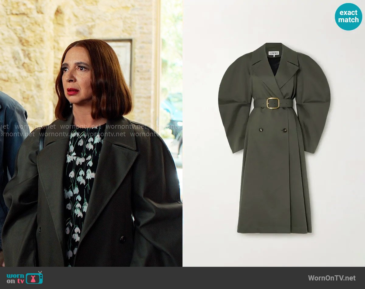 Loewe Belted double-breasted cotton-gabardine trench coat worn by Molly Novak (Maya Rudolph) on Loot