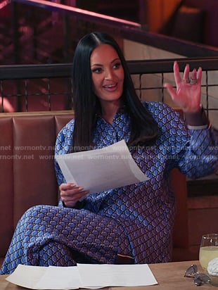 Losa's blue print pajama shirt and pants on The Real Housewives of Salt Lake City