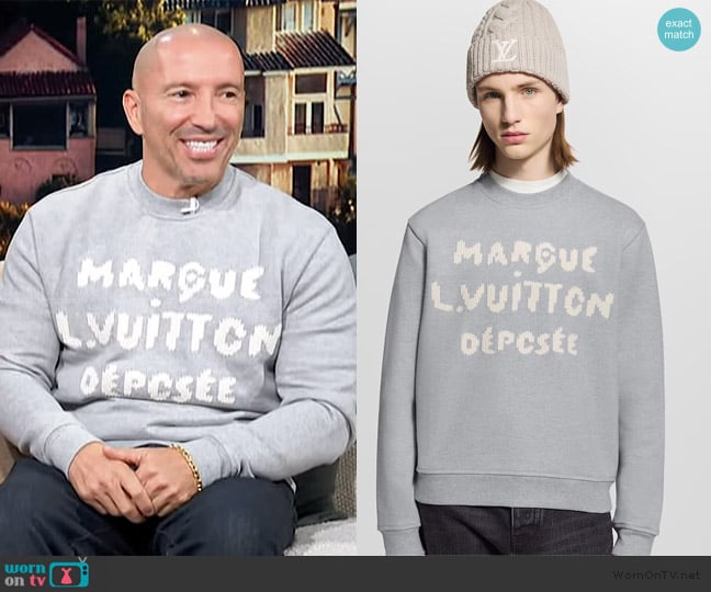 Louis Vuitton Embroidered Signature Sweatshirt worn by Jason Oppenheim on Access Hollywood