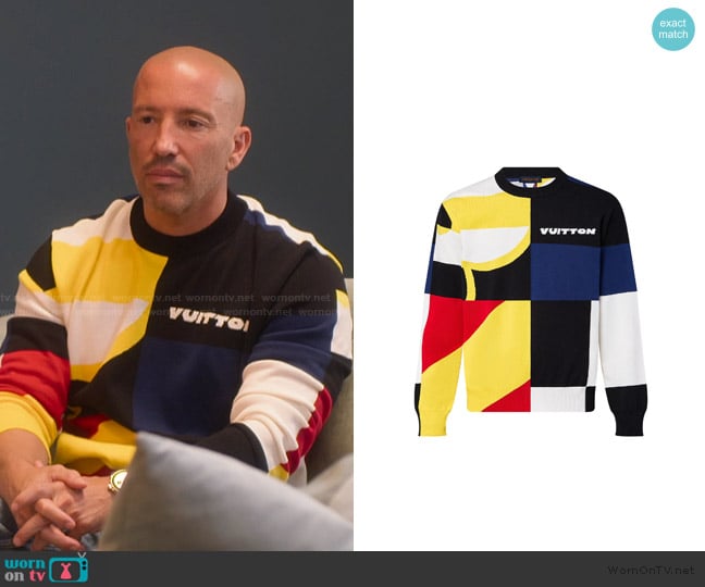 Louis Vuitton Jacquard Cotton Knit Crewneck worn by Jason Oppenheim on Selling Sunset