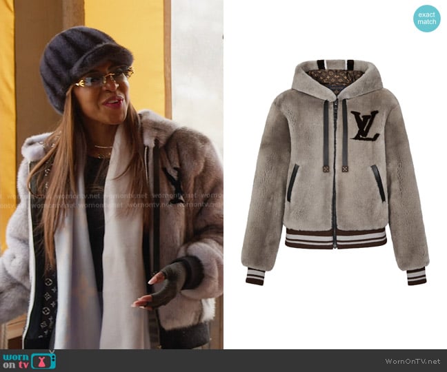 Louis Vuitton Monogram Mink Fur Hooded Bomber Jacket worn by Mary Cosby on The Real Housewives of Salt Lake City