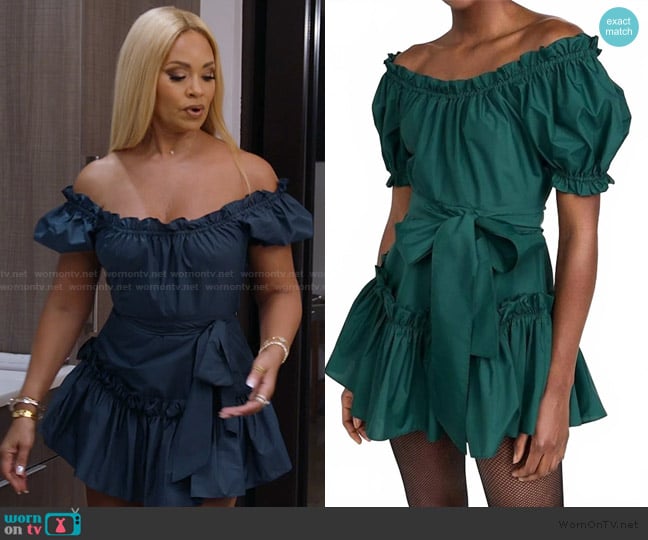 LoveShackFancy Estine dress in green worn by Gizelle Bryant on The Real Housewives of Potomac