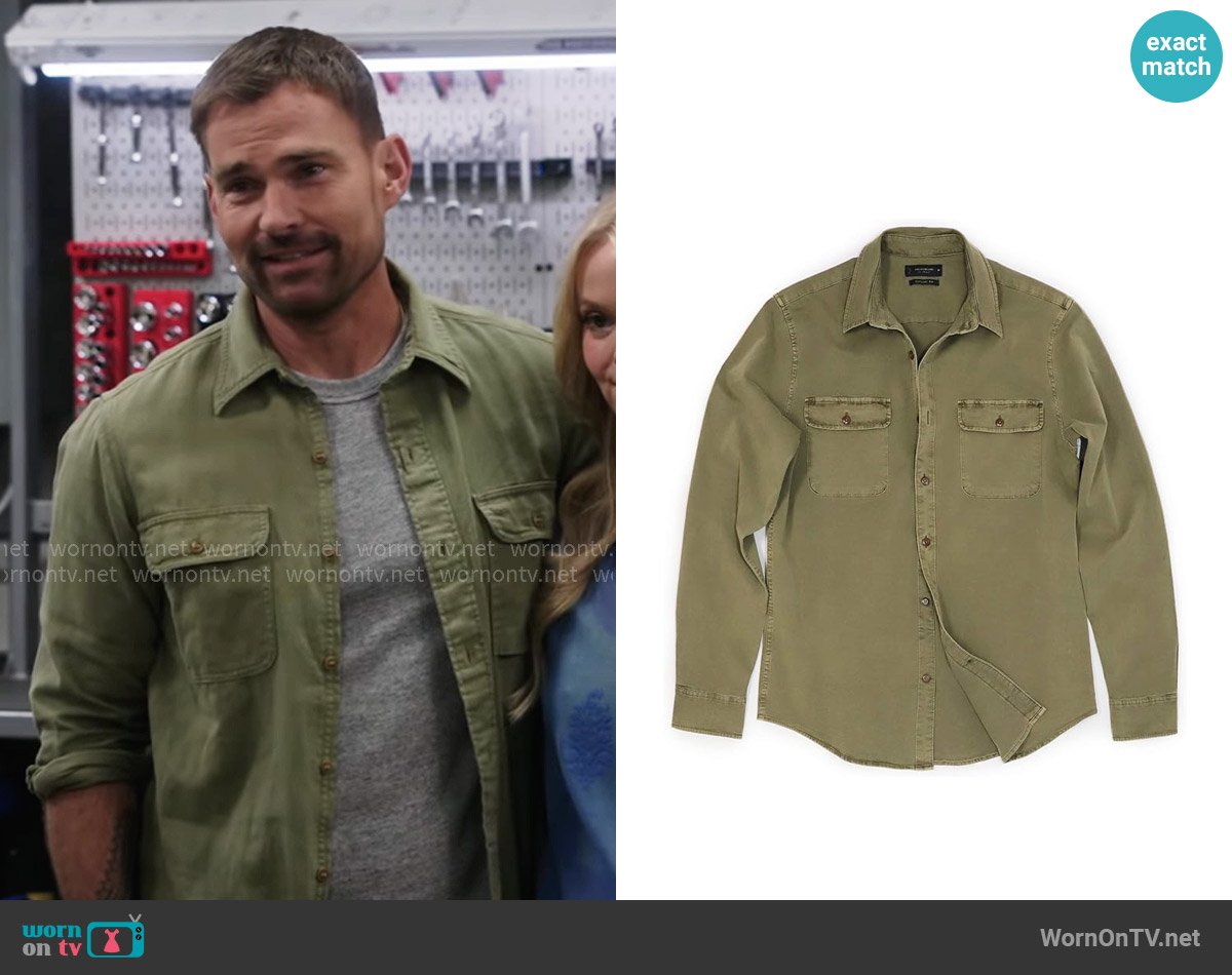 Lucky Brand Humboldt Shirt in Burnt Olive worn by Gabriel (Seann William Scott) on Shifting Gears