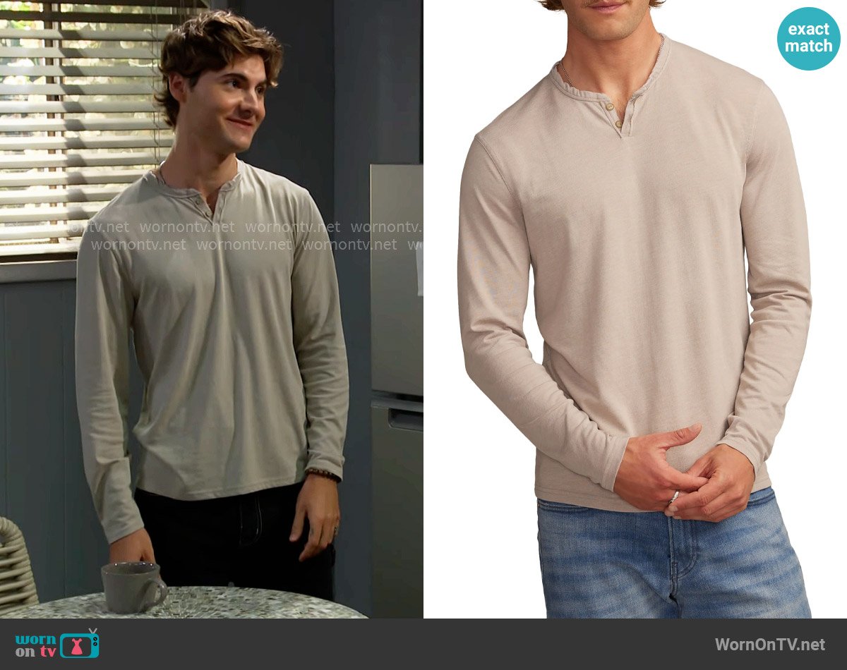 Lucky Brand Venice Burnout Henley in London Fog worn by  Remy Pryce (Christian Weissman) on The Bold and the Beautiful