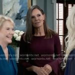 Lucy’s burgundy bell sleeve dress on General Hospital