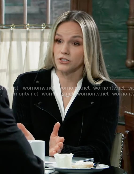 Lulu’s black moto jacket on General Hospital