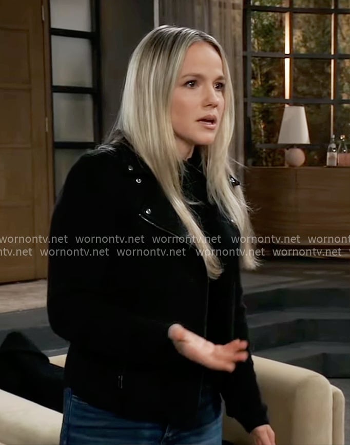 Lulu's black moto jacket on General Hospital